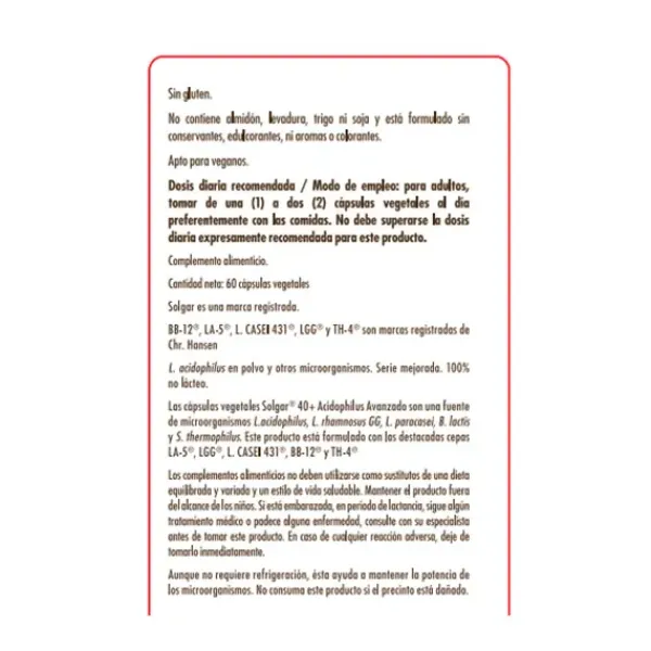 Hot Advanced 40+ Acidophilus Complementos Alimenticios